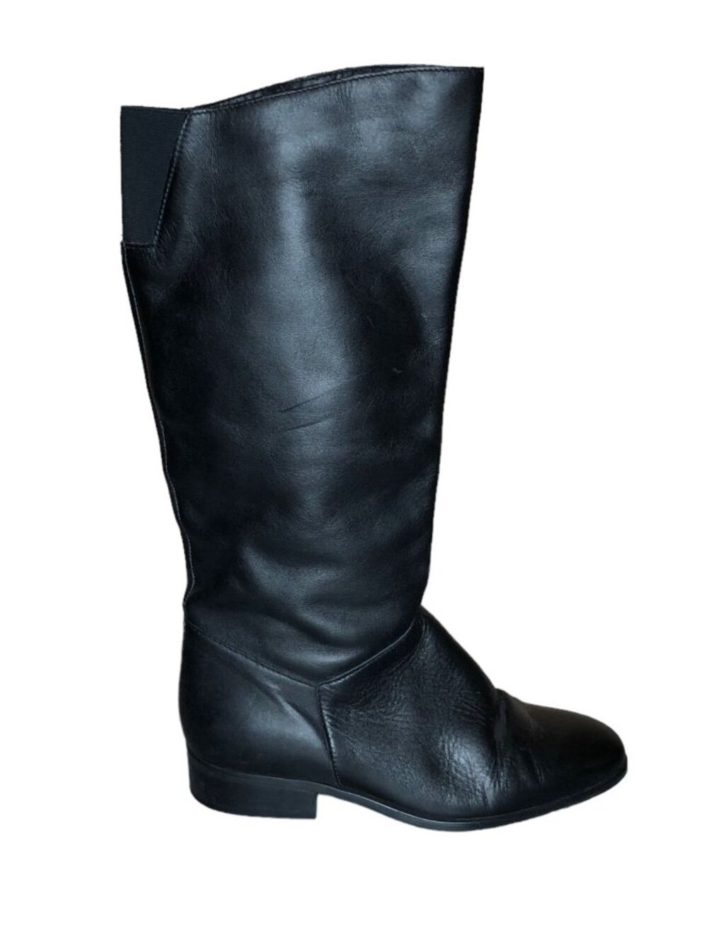 Leather Boots Black Womens 7M J C Penny Pull On Almond Toe Block Heel Mid Calf - Picture 2 of 11